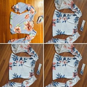 BLUE & WHITE BELL BOTTOM SHIRTS WITH CHOKER